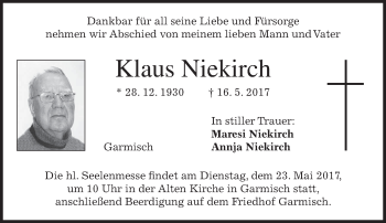 Traueranzeige von Klaus Niekirch von merkurtz