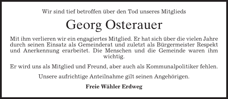  Traueranzeige für Georg Osterauer vom 31.05.2017 aus merkurtz