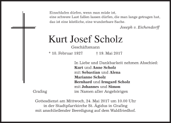Traueranzeige von Kurt Josef Scholz von merkurtz