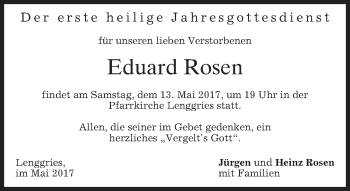 Traueranzeige von Eduard Rosen von merkurtz