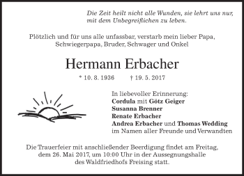 Traueranzeige von Hermann Erbacher von merkurtz