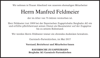 Traueranzeige von Manfred Feldmeier von merkurtz