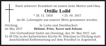 Traueranzeige von Ottilie Loibl von merkurtz