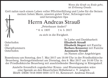 Traueranzeige von Andreas Strauß von merkurtz