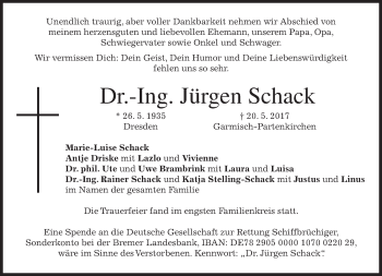 Traueranzeige von Jürgen Schack von merkurtz
