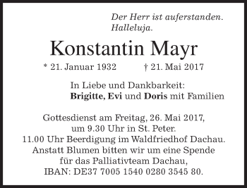 Traueranzeige von Konstantin Mayr von merkurtz