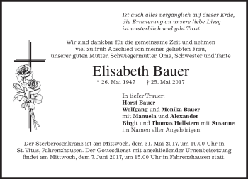 Traueranzeige von Elisabeth Bauer von merkurtz