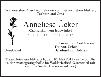 Traueranzeige von Anneliese Ucker von merkurtz