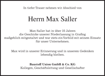 Traueranzeige von Max Saller von merkurtz