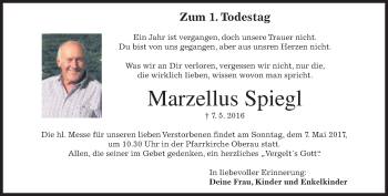 Traueranzeige von Marzellus Spiegl von merkurtz