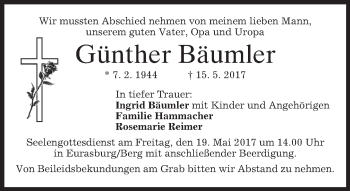 Traueranzeige von Günther Bäumler von merkurtz