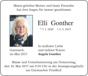 Traueranzeige von Elli Gonther von merkurtz