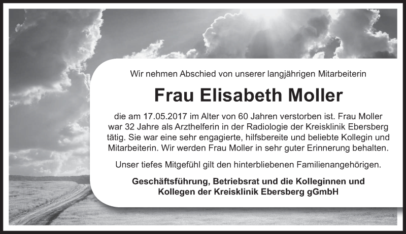 Traueranzeige für Elisabeth Moller vom 23.05.2017 aus merkurtz