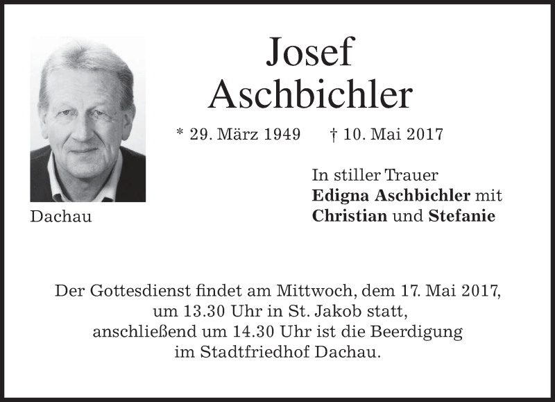  Traueranzeige für Josef Aschbichler vom 13.05.2017 aus merkurtz