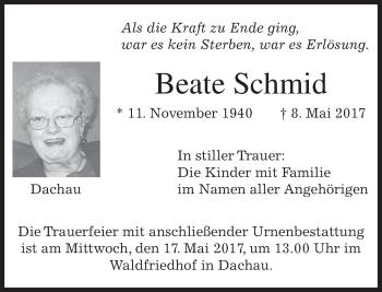 Traueranzeige von Beate Schmid von merkurtz