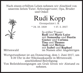 Traueranzeige von Rudi Kopp von merkurtz