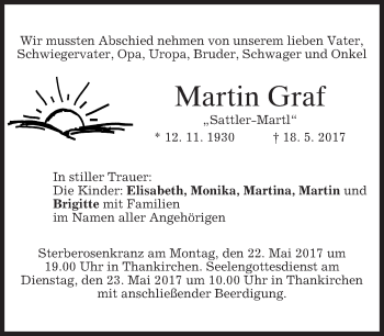 Traueranzeige von Martin Graf von merkurtz