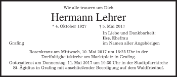 Traueranzeige von Hermann Lehrer von merkurtz