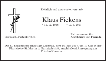 Traueranzeige von Klaus Fiekens von merkurtz