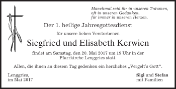 Traueranzeige von Siegfried und Elisabeth Kerwien von merkurtz