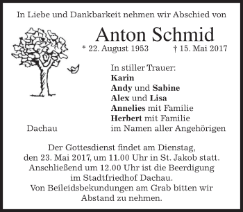 Traueranzeige von Anton Schmid von merkurtz