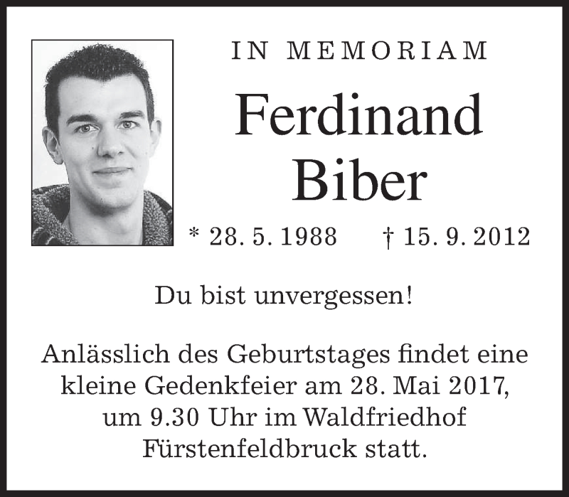 Traueranzeige für Ferdinand Biber vom 27.05.2017 aus merkurtz