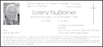 Traueranzeige von Lorenz Nußrainer von merkurtz