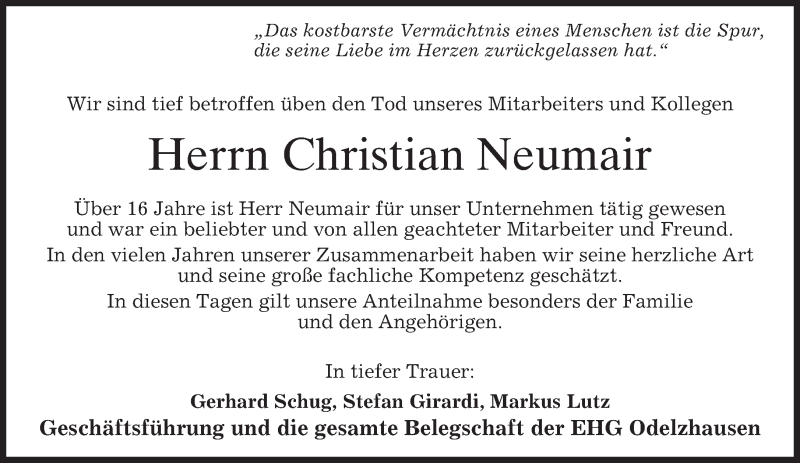  Traueranzeige für Christian Neumair vom 06.05.2017 aus merkurtz