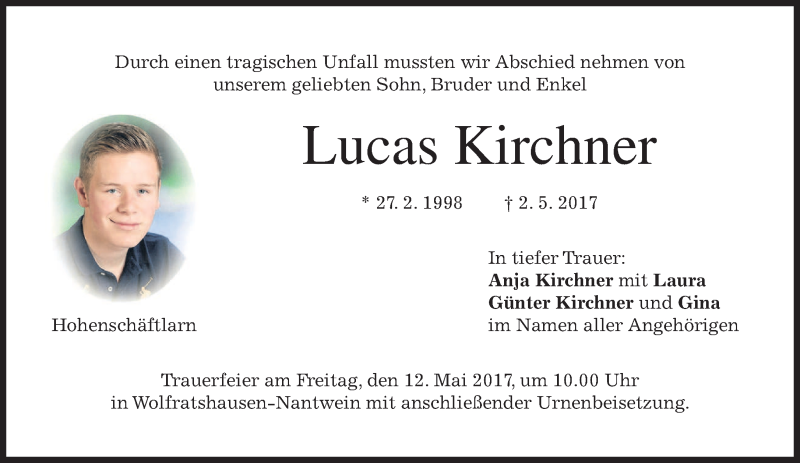  Traueranzeige für Lucas Kirchner vom 06.05.2017 aus merkurtz