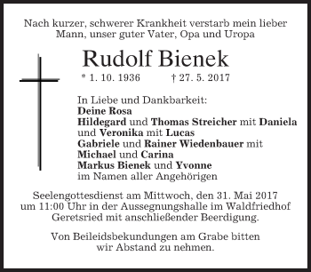 Traueranzeige von Rudolf Bienek von merkurtz