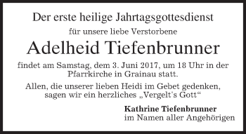 Traueranzeige von Adelheid Tiefenbrunner von merkurtz