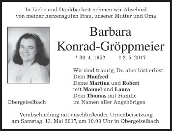 Traueranzeige von Barbara Konrad-Gröppmeier von merkurtz