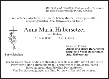 Traueranzeige von Anna Maria Habersetzer von merkurtz