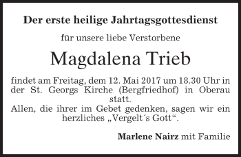Traueranzeige von Magdalena Trieb von merkurtz