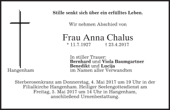 Traueranzeige von Anna Chalus von merkurtz