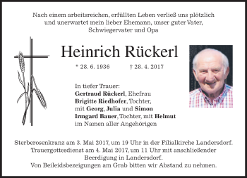 Traueranzeige von Heinrich Rückerl von merkurtz