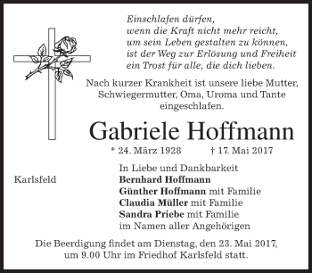 Traueranzeige von Gabriele Hoffmann von merkurtz