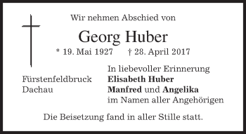 Traueranzeige von Georg Huber von merkurtz