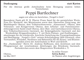 Traueranzeige von Peppi Bartlechner von merkurtz