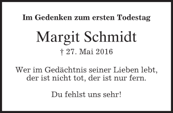 Traueranzeige von Margit Schmidt