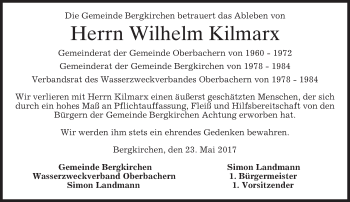 Traueranzeige von Wilhelm Kilmarx von merkurtz