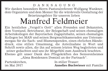 Traueranzeige von Manfred Feldmeier von merkurtz