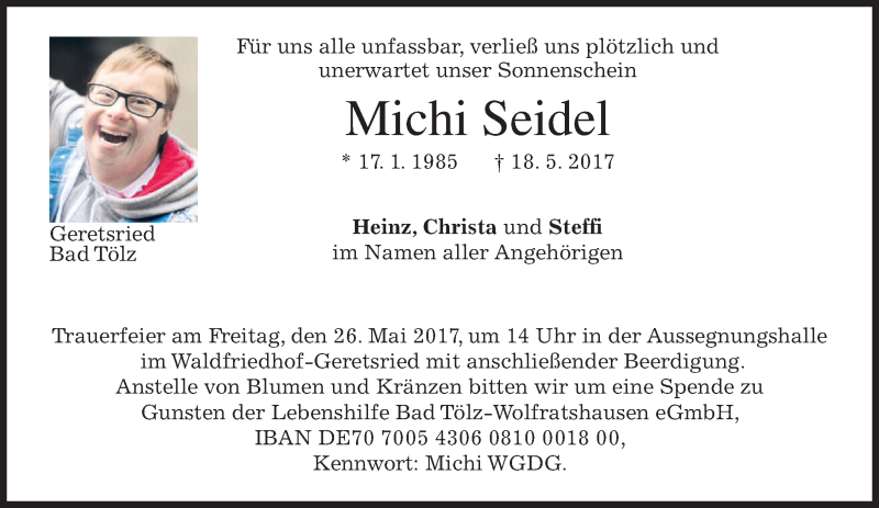  Traueranzeige für Michi Seidel vom 20.05.2017 aus merkurtz