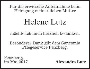 Traueranzeige von Helene Lutz von merkurtz