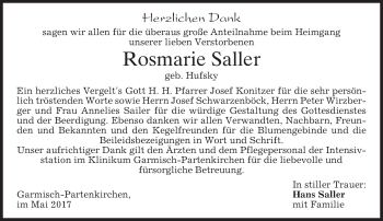 Traueranzeige von Rosmarie Saller von merkurtz