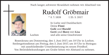 Traueranzeige von Rudolf Gröbmair von merkurtz