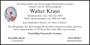 Traueranzeige von Walter Kraus von merkurtz