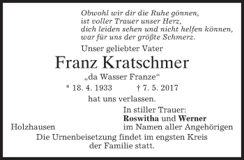 Traueranzeige von Franz Kratschmer von merkurtz
