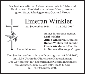 Traueranzeige von Emeran Winkler von merkurtz