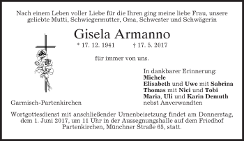 Traueranzeige von Gisela Armanno von merkurtz